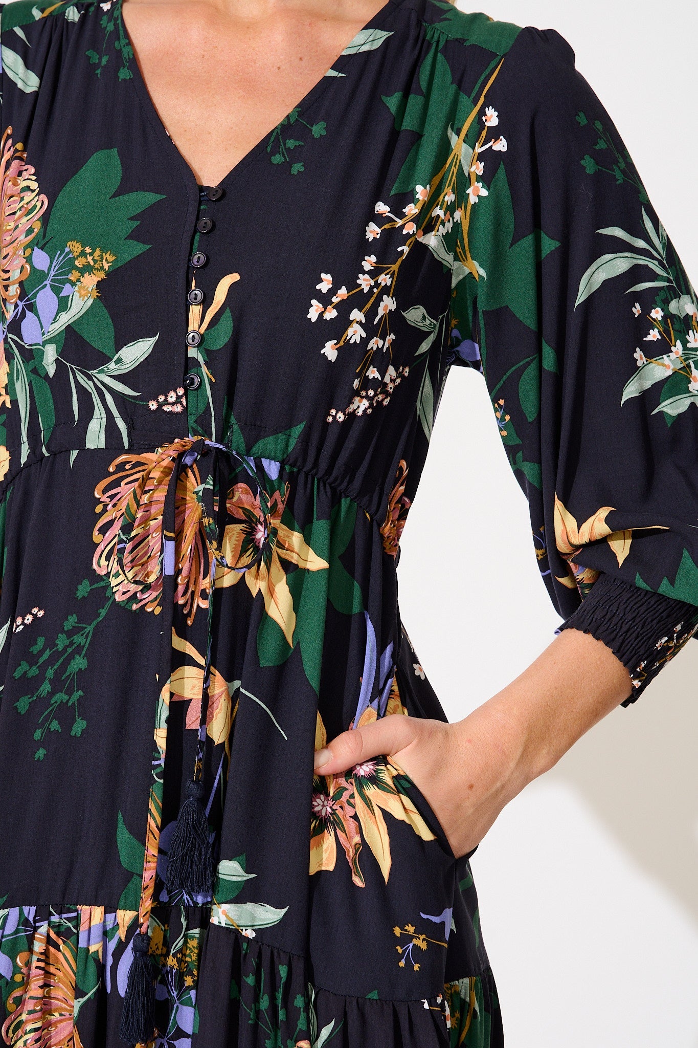 Francis Midi Dress in Navy with Multi Floral