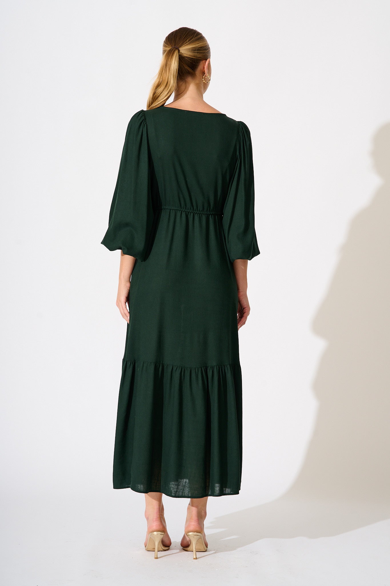 Sorcha Maxi Dress in Emerald Linen Blend
