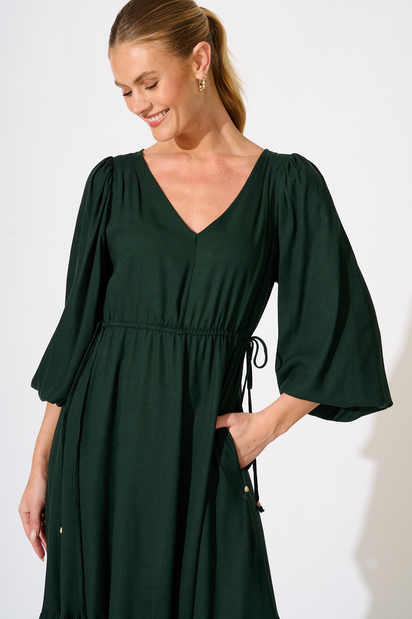Sorcha Maxi Dress in Emerald Linen Blend