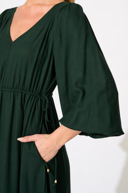Sorcha Maxi Dress in Emerald Linen Blend