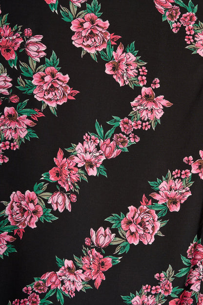 Harlee Midi Shirt Dress in Black with Pink Floral