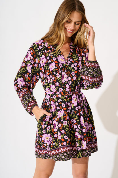 Avalon Dress in Black Multi Floral