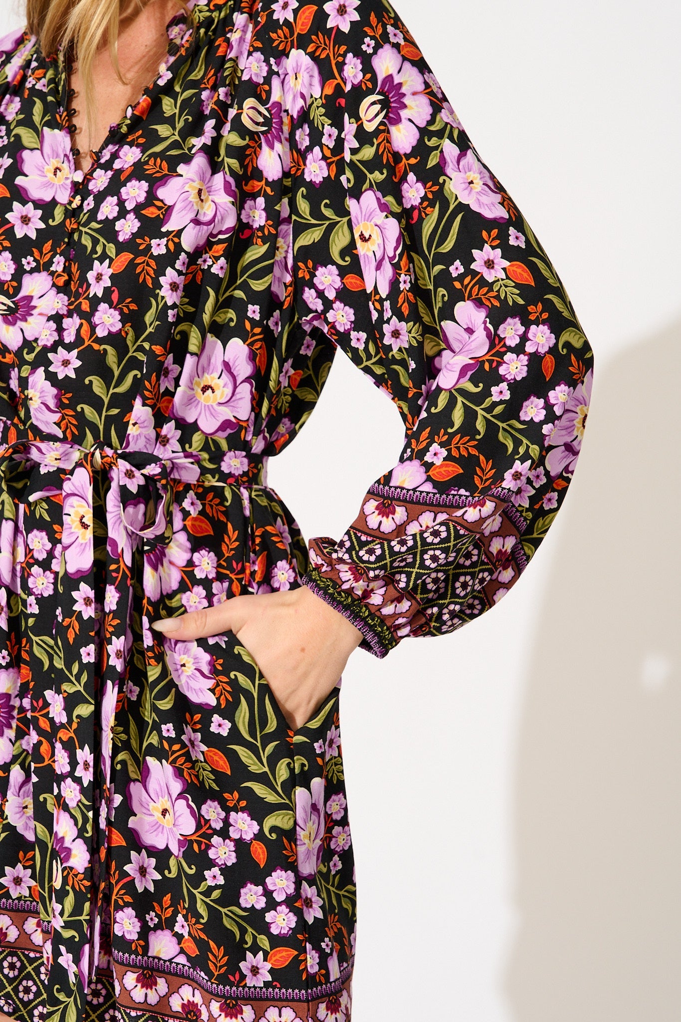 Avalon Dress in Black Multi Floral