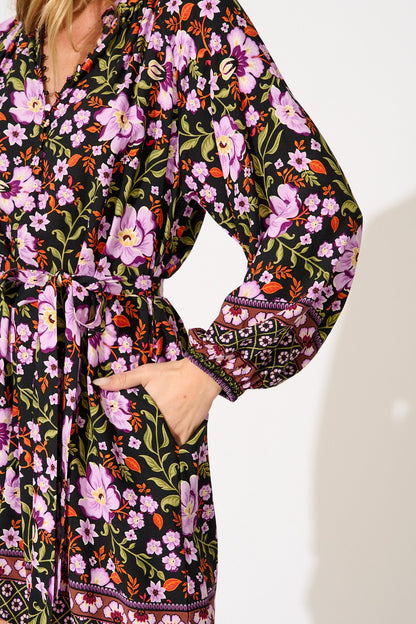 Avalon Dress in Black Multi Floral