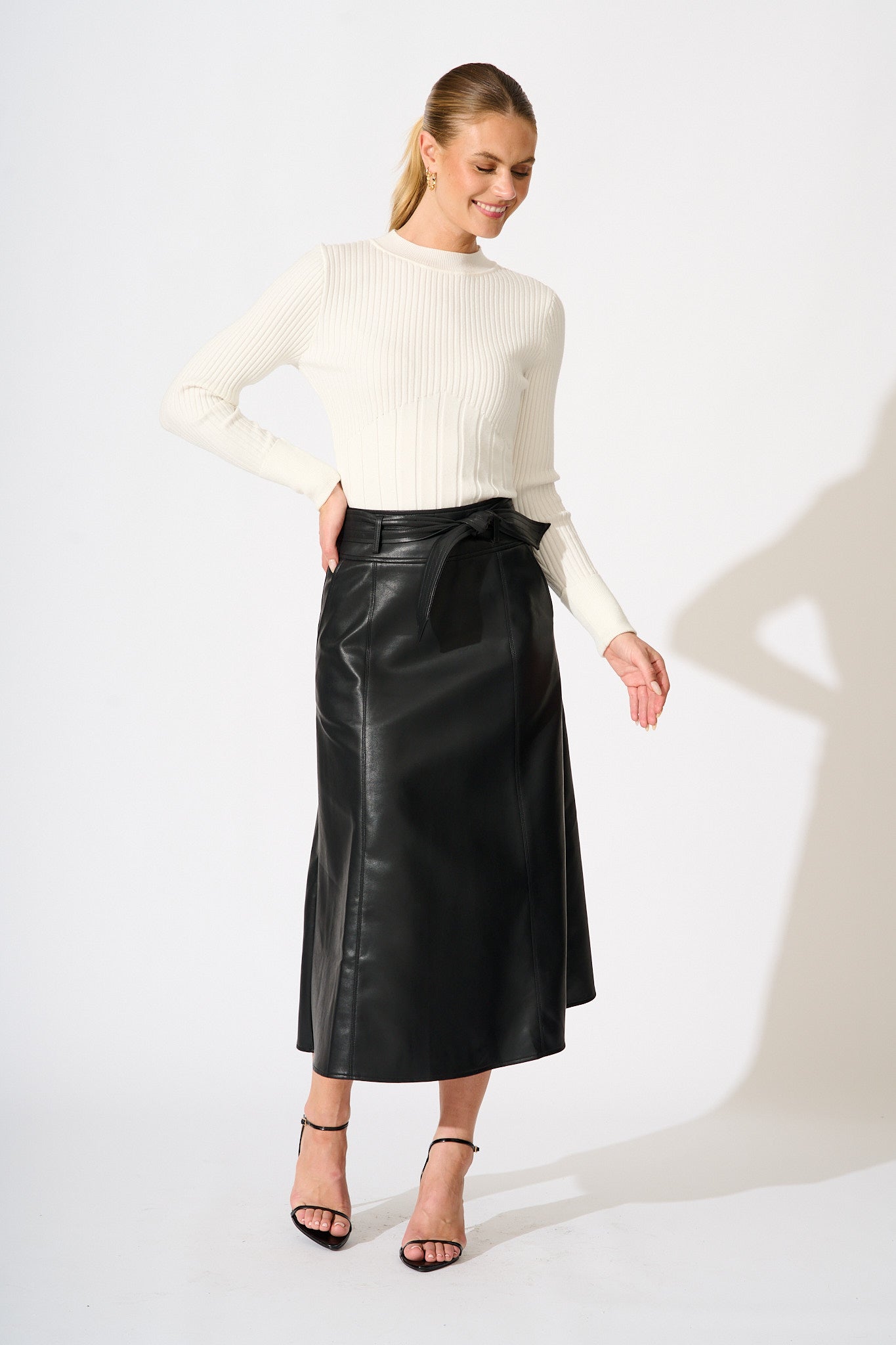 Embrace Midi Skirt in Black Leatherette