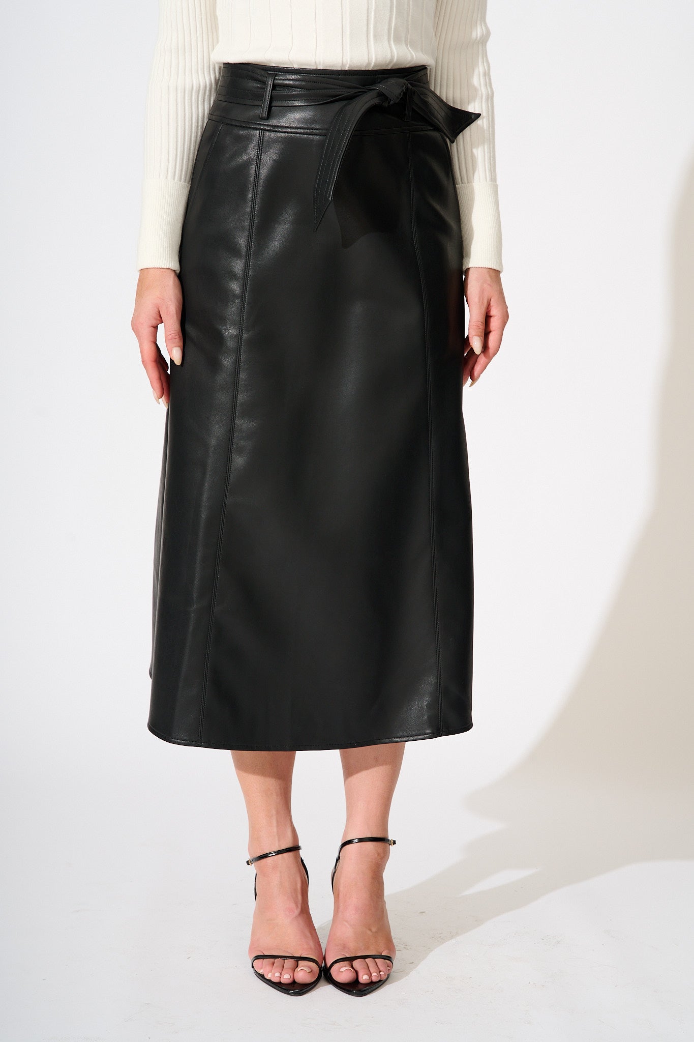 Embrace Midi Skirt in Black Leatherette