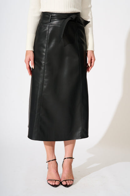 Embrace Midi Skirt in Black Leatherette