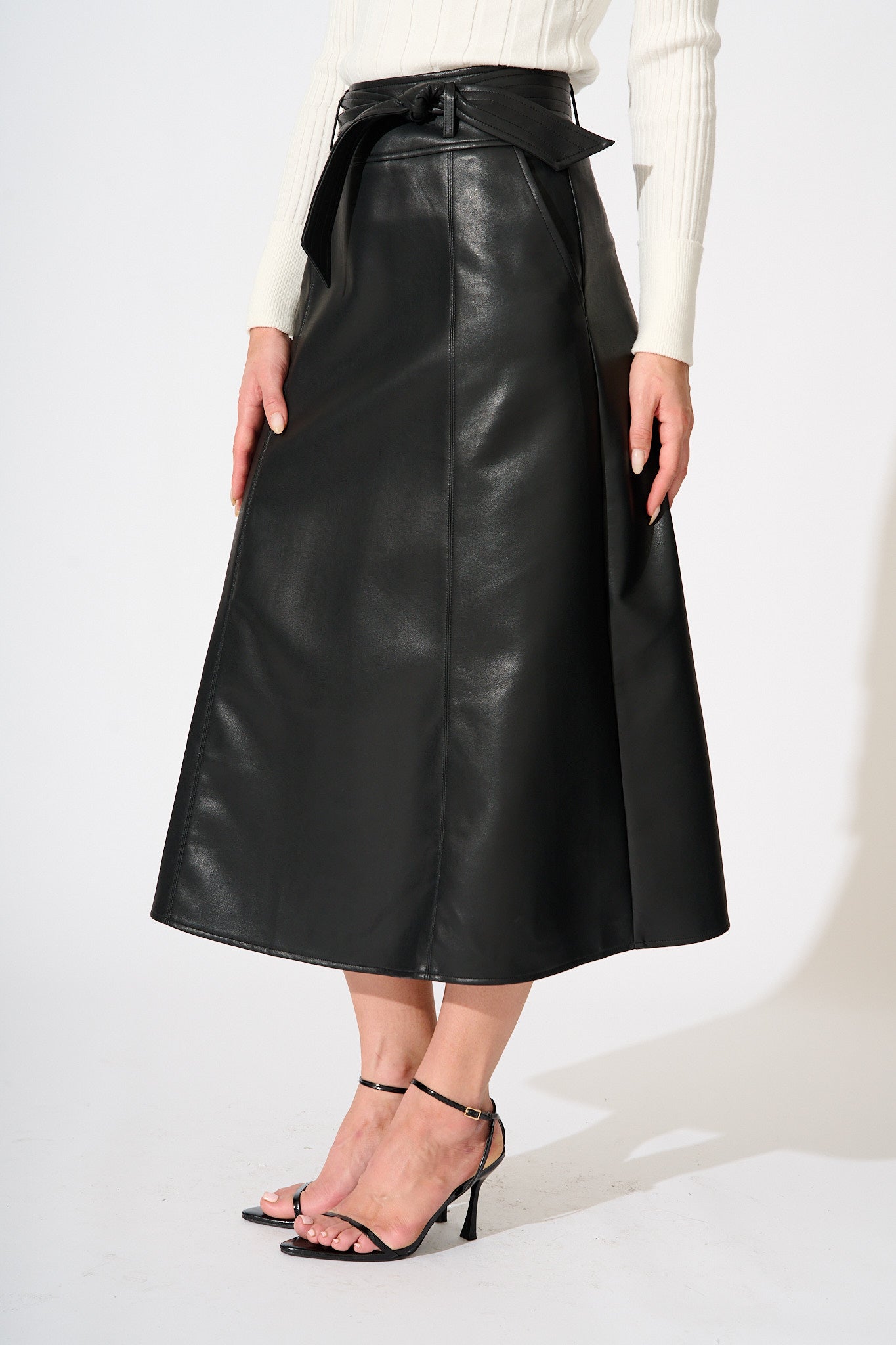 Embrace Midi Skirt in Black Leatherette