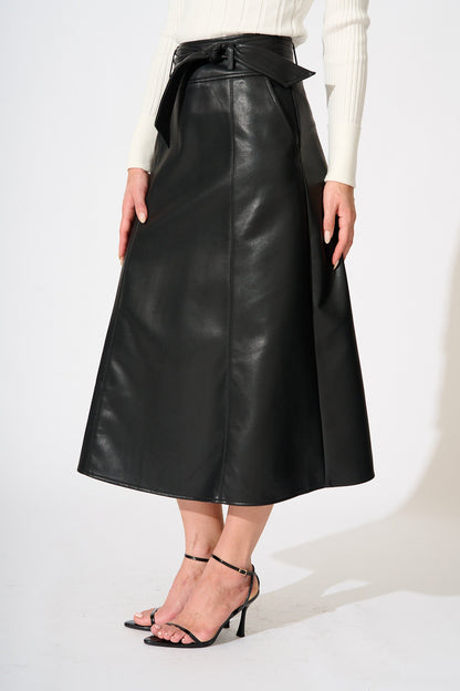 Embrace Midi Skirt in Black Leatherette