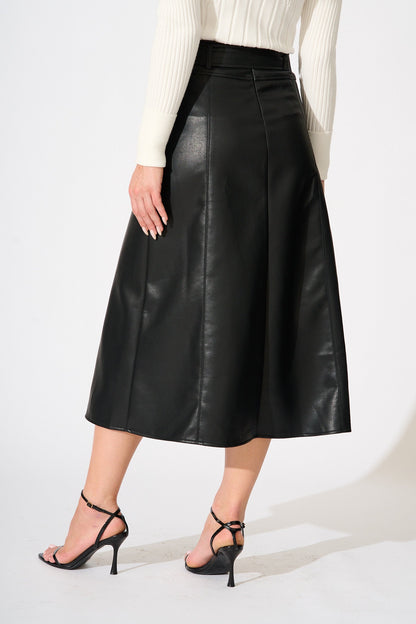 Embrace Midi Skirt in Black Leatherette