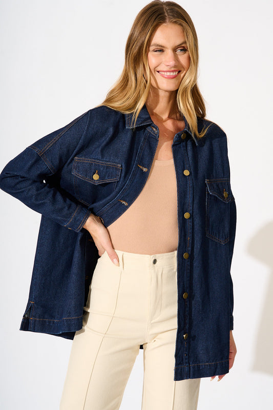 Katya Shacket in Dark Blue Denim