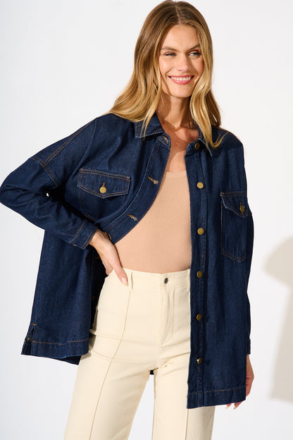 Katya Shacket in Dark Blue Denim