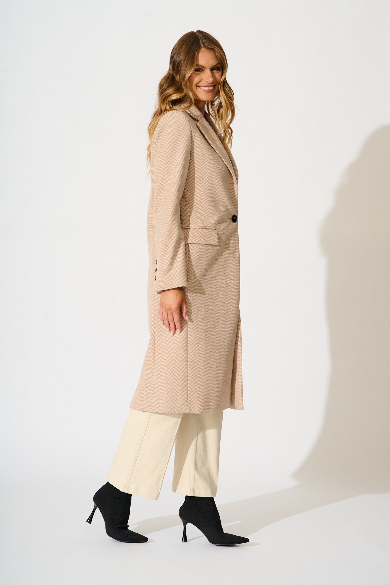 Athena Coat in Light Blush Herringbone