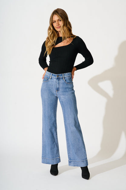 Studio Mid Rise Straight Leg Jean in Blue Denim