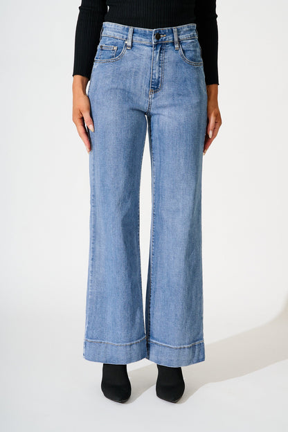 Studio Mid Rise Straight Leg Jean in Blue Denim