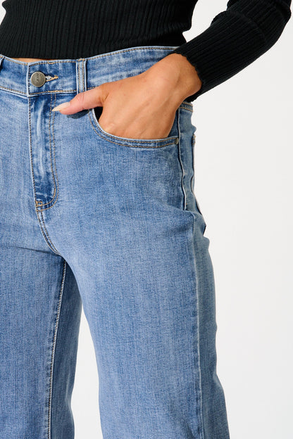 Studio Mid Rise Straight Leg Jean in Blue Denim