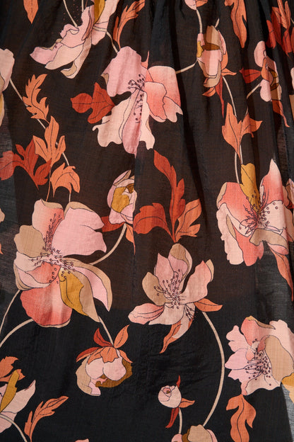 Davies Shirt in Black Floral with Black Lace Trim