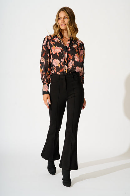 Davies Shirt in Black Floral with Black Lace Trim