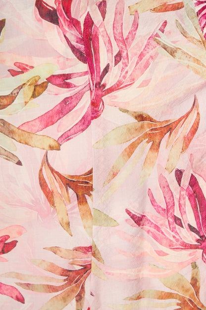 Lira Midi Shirt Dress in Pink Leaf Print