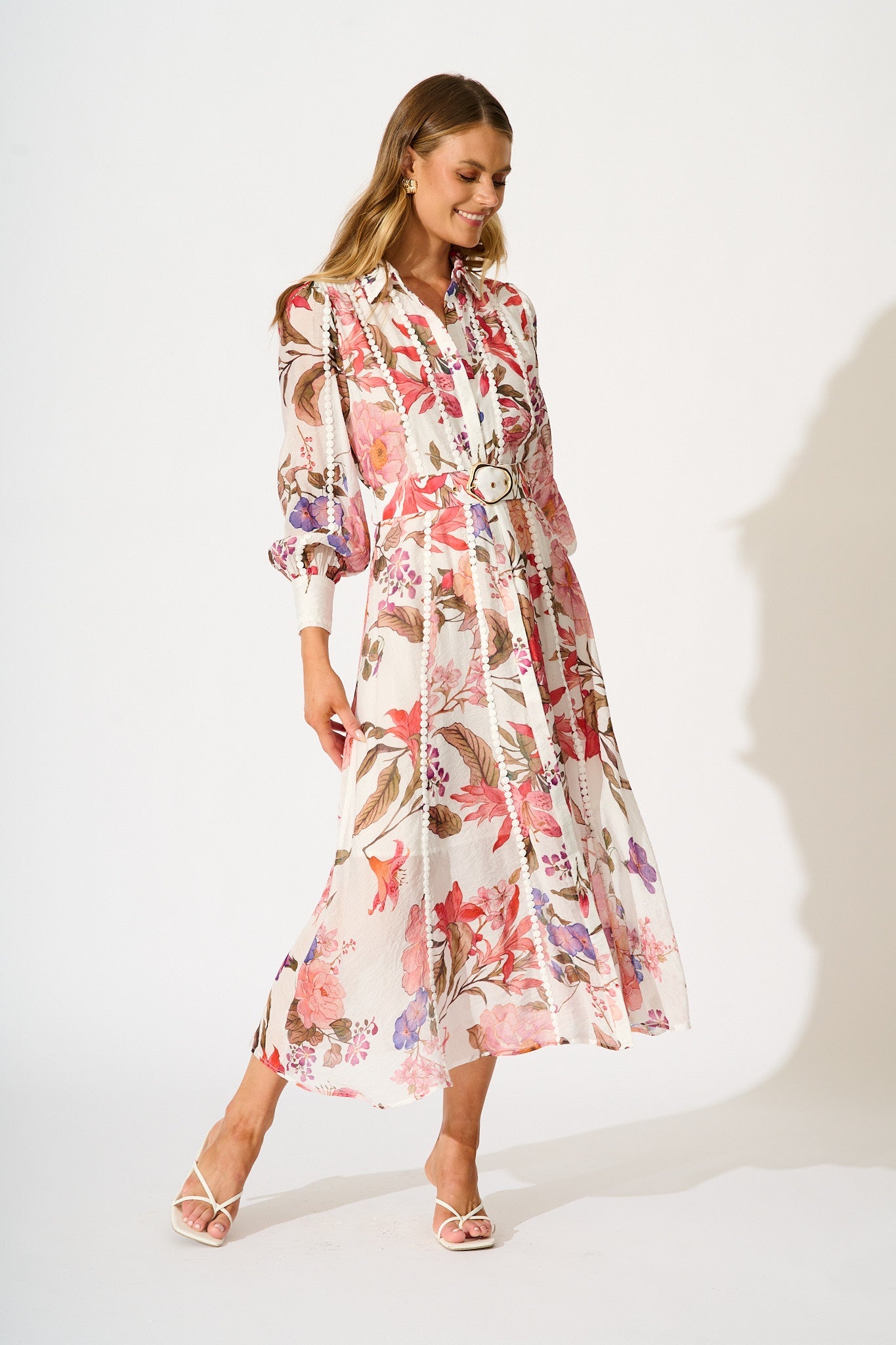Lovingly Maxi Shirt Dress in White with Multi Floral