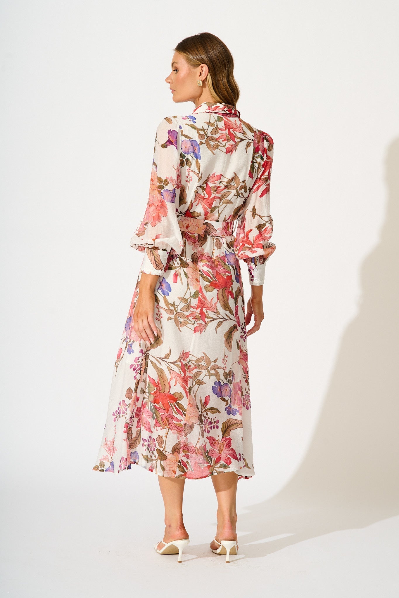 Lovingly Maxi Shirt Dress in White with Multi Floral