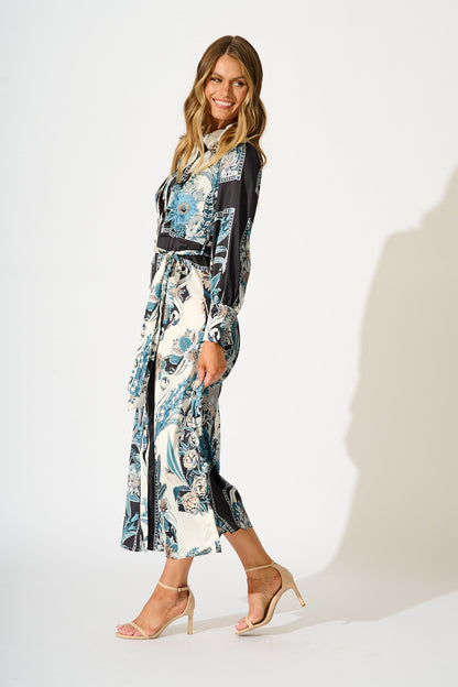 Newman Maxi Shirt Dress in Black and Blue Floral