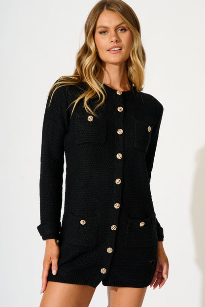 Madison Knit Dress in Black Cotton Blend