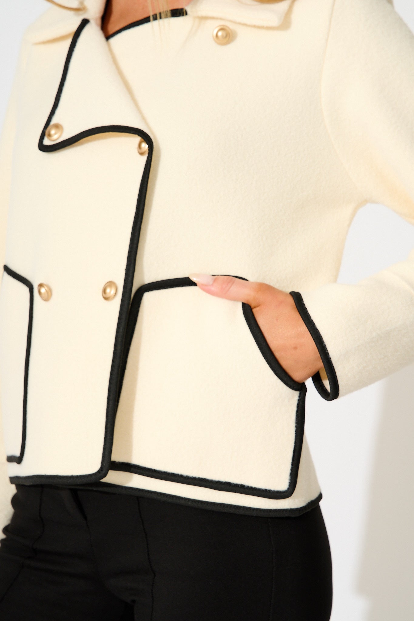 Danika Jacket in Cream with Black Contrast Trim