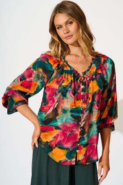 Painted Allure Top in Multi Watercolour Print