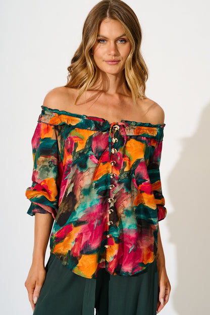 Painted Allure Top in Multi Watercolour Print