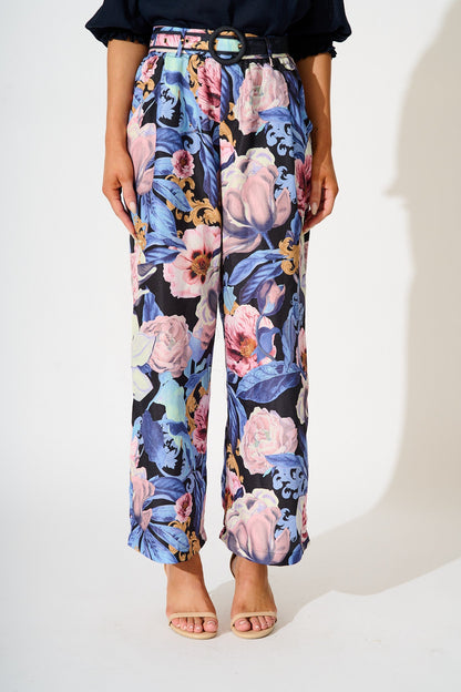 Fantasy Pant in Multi Blue Floral Linen Blend
