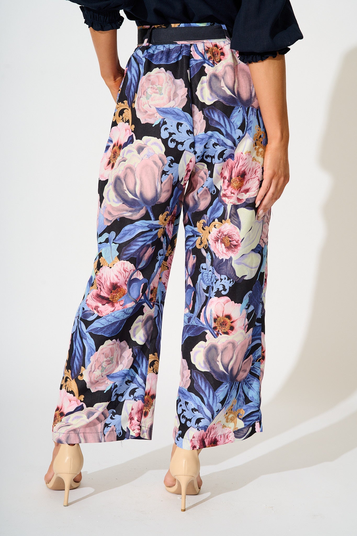 Fantasy Pant in Multi Blue Floral Linen Blend