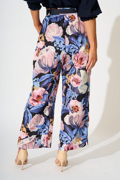 Fantasy Pant in Multi Blue Floral Linen Blend