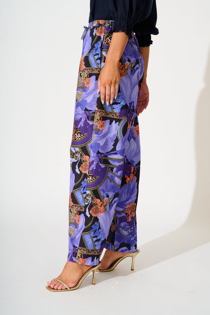 Midnight Dahlia Pant in Blue with Multi Linen Blend