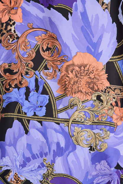 Twilight Peony Shirt in Blue with Multi Satin