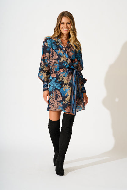 Enchanted Garden Dress in Black Multi Floral Linen Blend