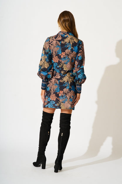 Enchanted Garden Dress in Black Multi Floral Linen Blend