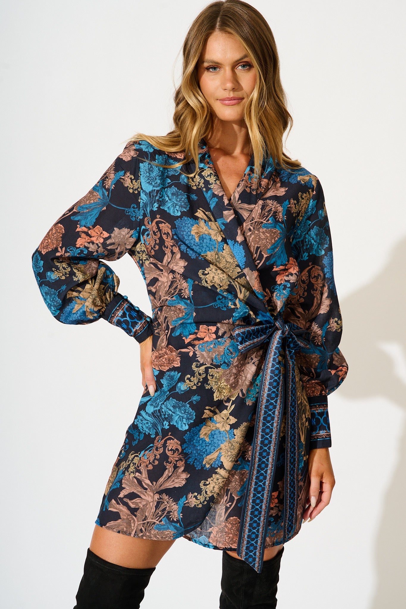 Enchanted Garden Dress in Black Multi Floral Linen Blend