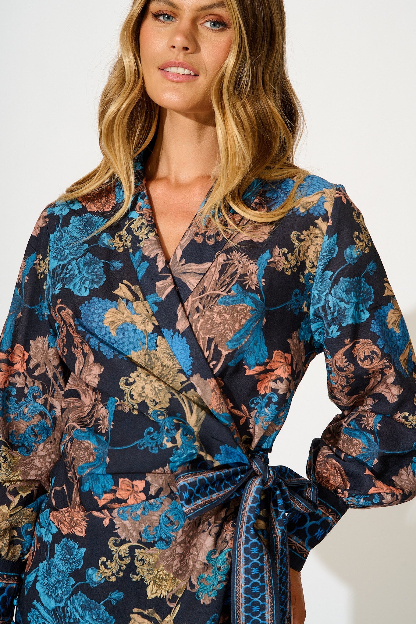 Enchanted Garden Dress in Black Multi Floral Linen Blend