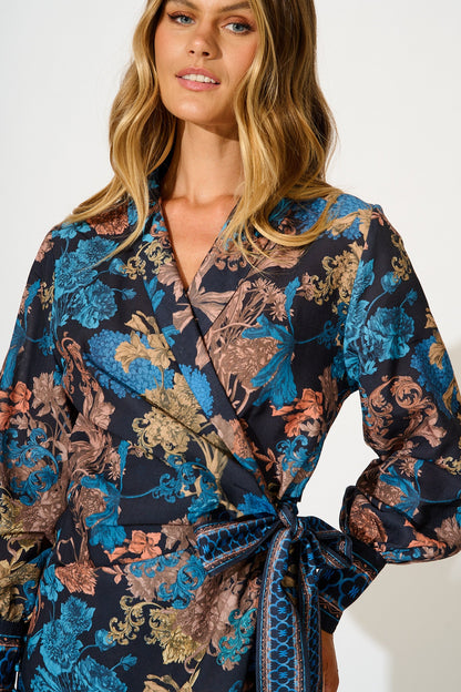 Enchanted Garden Dress in Black Multi Floral Linen Blend