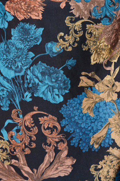 Enchanted Garden Dress in Black Multi Floral Linen Blend