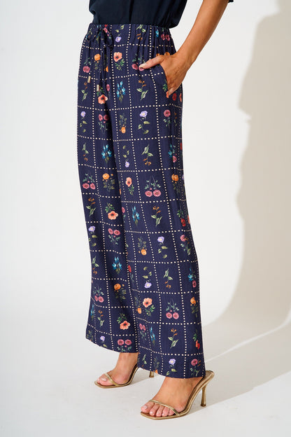 Garden Frame Pant in Navy with Multi Floral