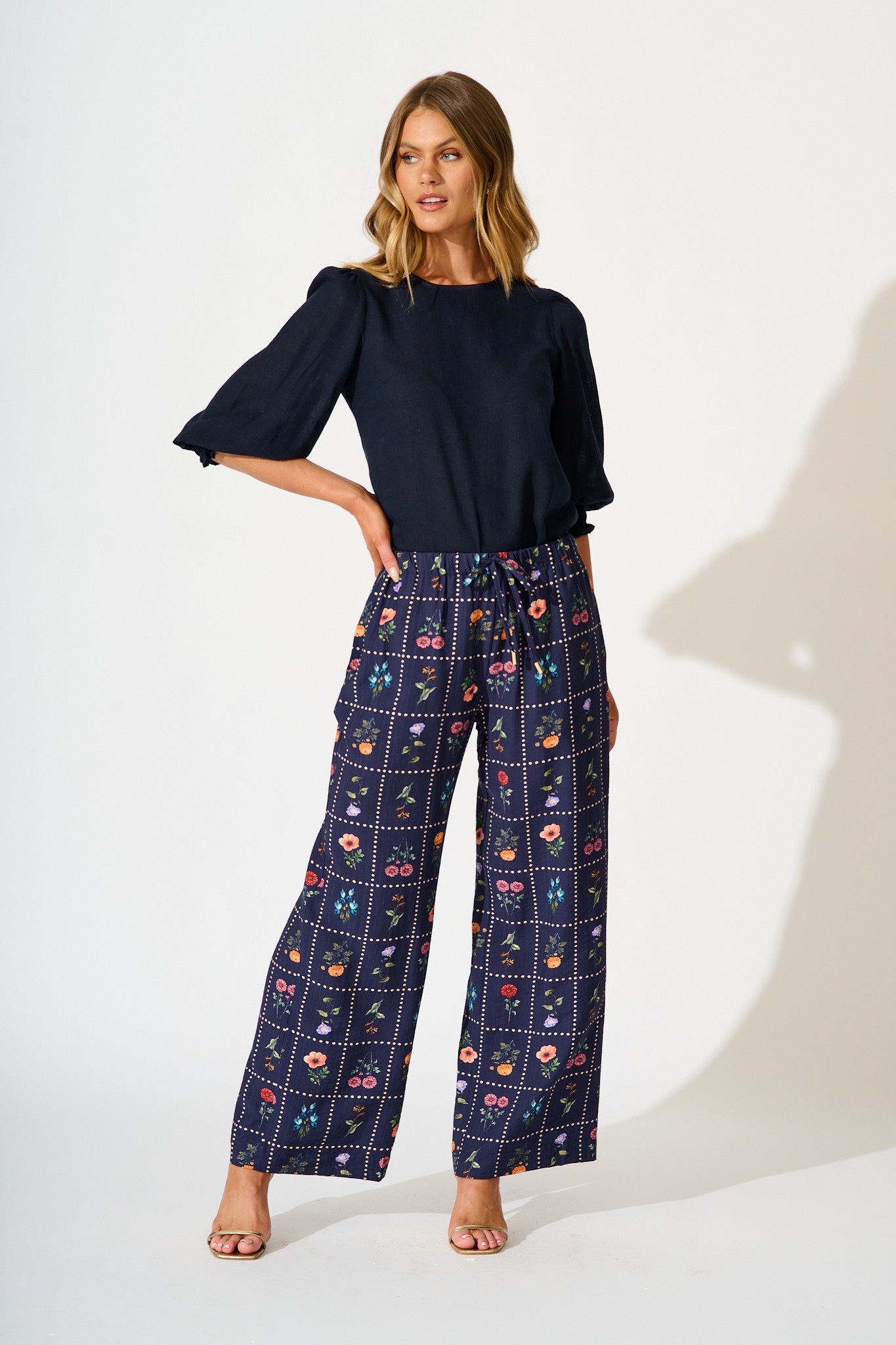 Garden Frame Pant in Navy with Multi Floral