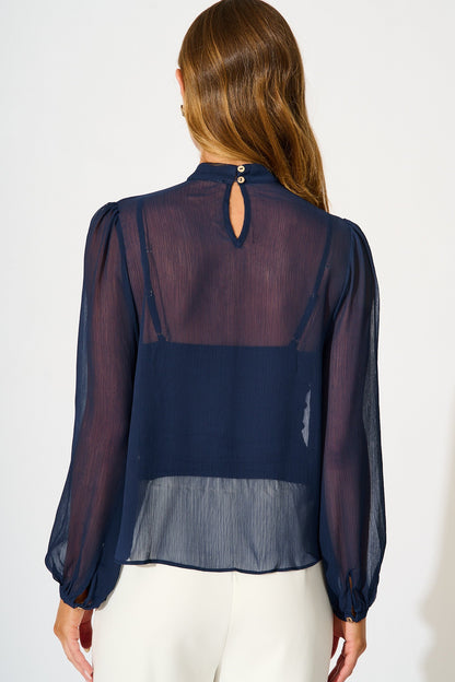 Boardroom Belle Top in Navy Chiffon