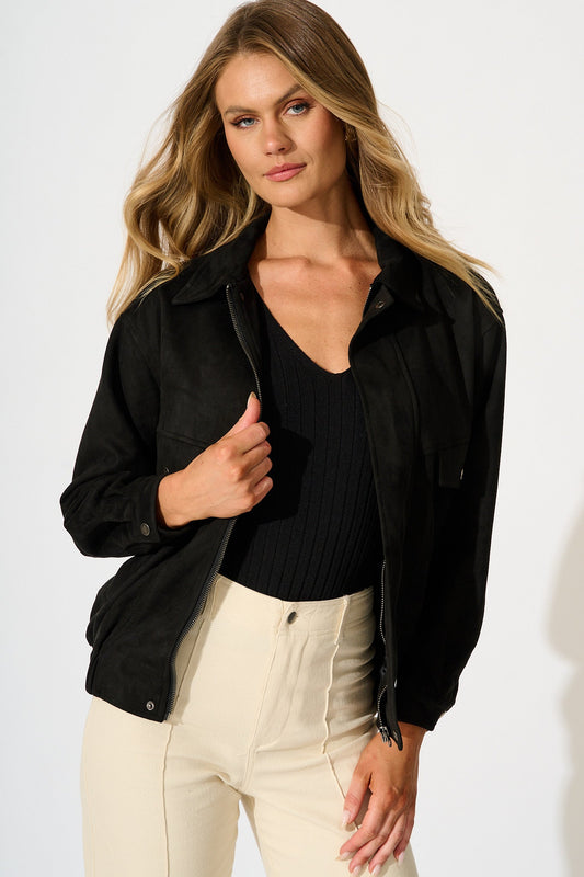 Laney Jacket in Black Suedette