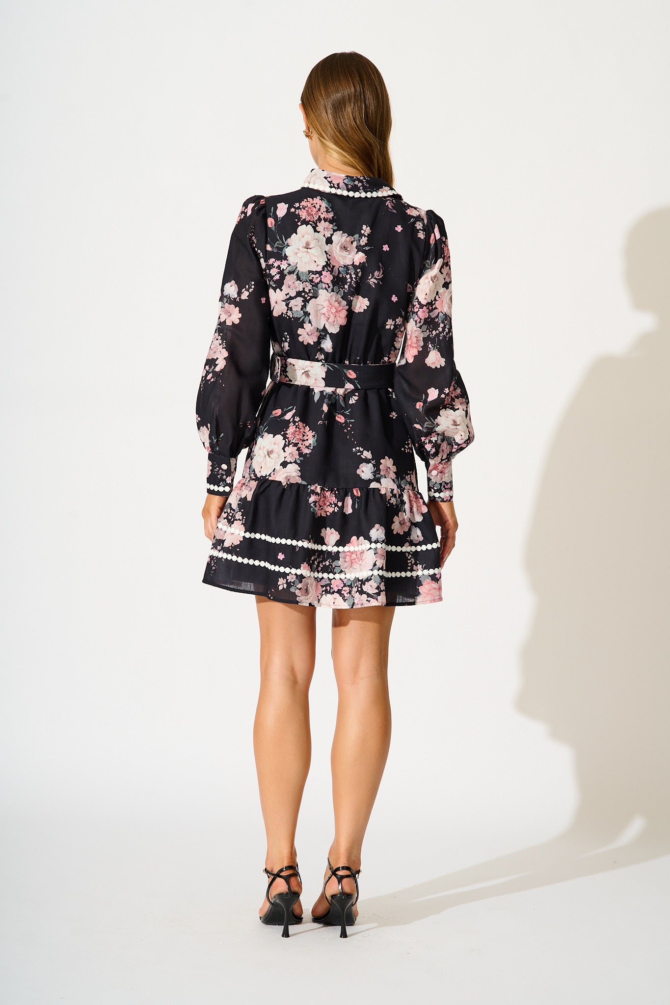 Wild Flower Muse Shirt Dress in Black with Blush Floral