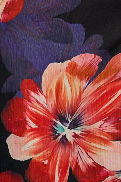 Midnight Magnolia Maxi Dress in Black with Red Floral Chiffon