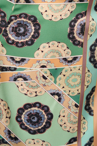 Newman Maxi Shirt Dress in Multi Green Print Satin