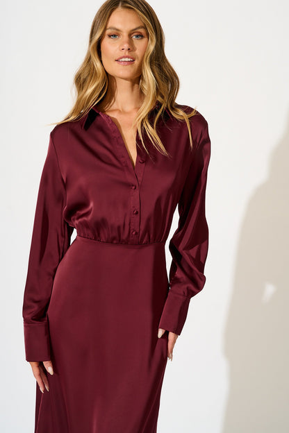 Olsen Maxi Dress in Wine Satin