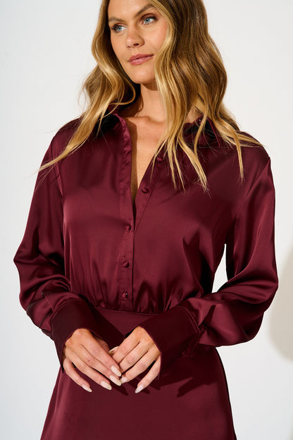 Olsen Maxi Dress in Wine Satin